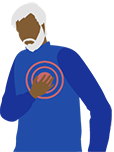 man with beard grasping his chest by his heart